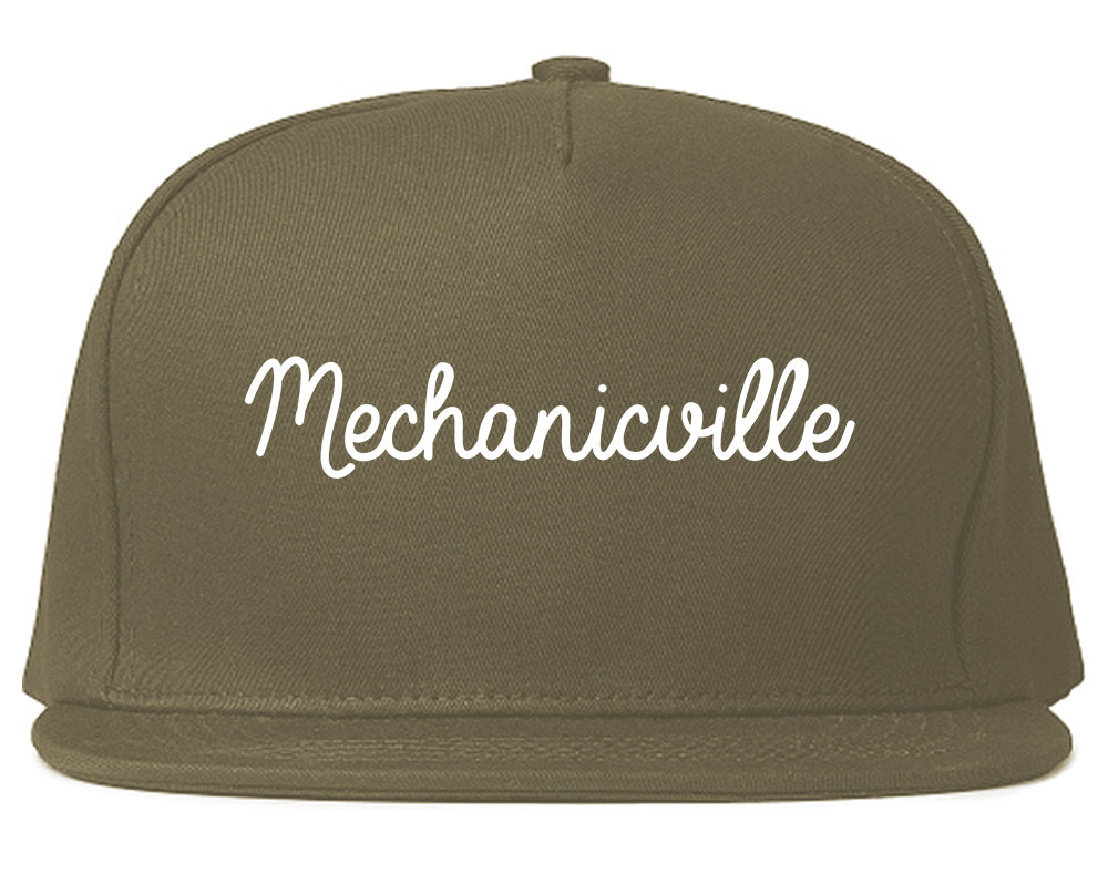 Mechanicville New York NY Script Mens Snapback Hat Grey