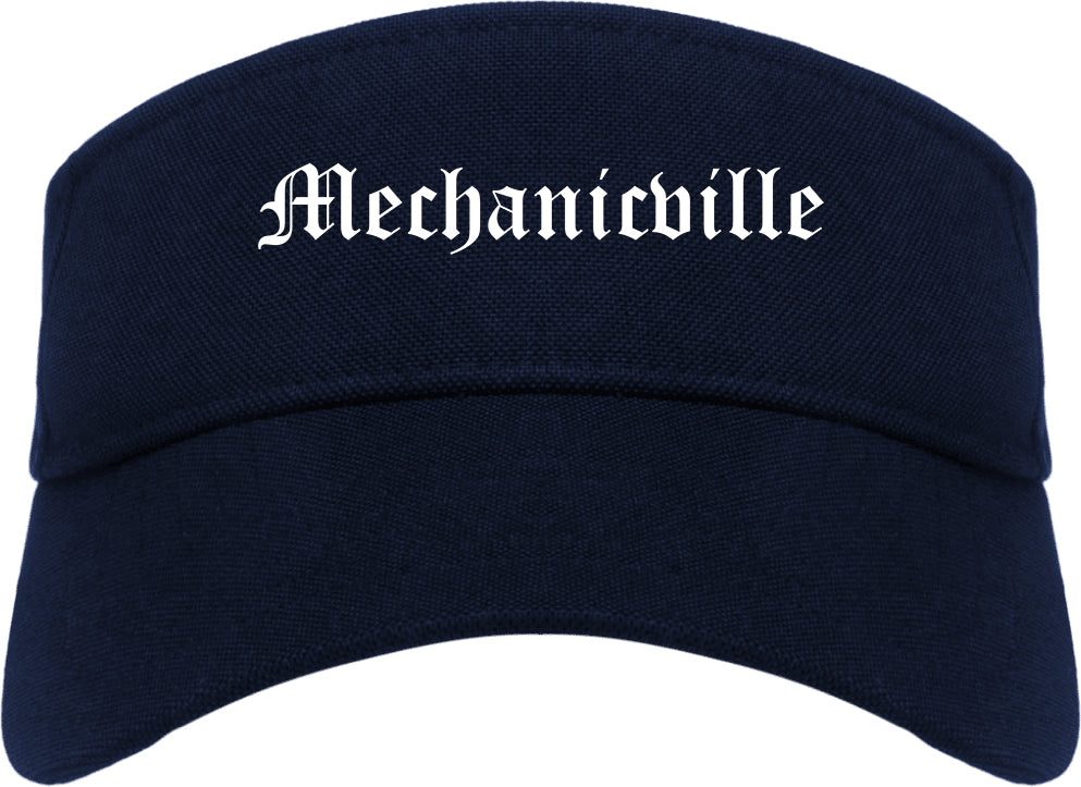 Mechanicville New York NY Old English Mens Visor Cap Hat Navy Blue