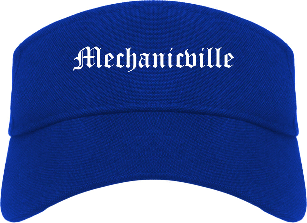 Mechanicville New York NY Old English Mens Visor Cap Hat Royal Blue
