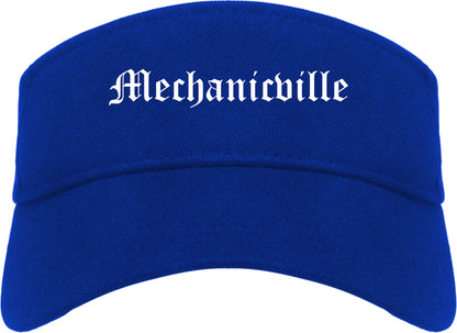 Mechanicville New York NY Old English Mens Visor Cap Hat Royal Blue