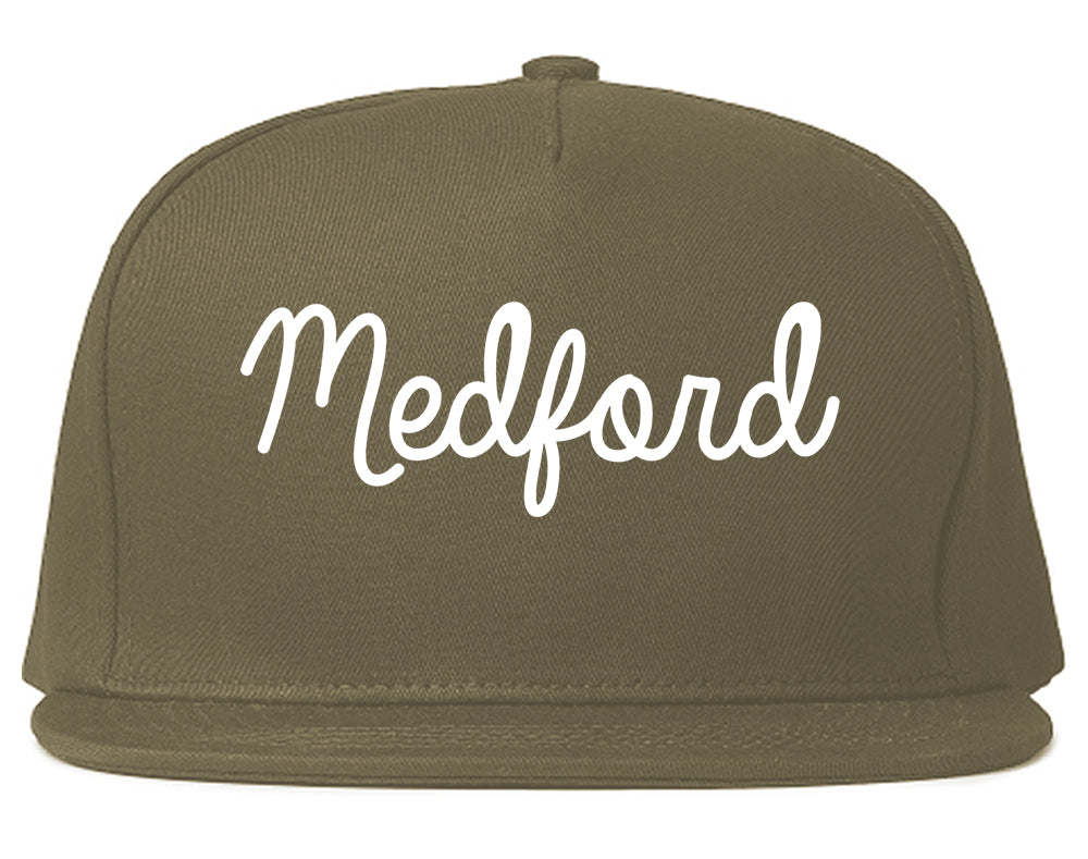 Medford Massachusetts MA Script Mens Snapback Hat Grey