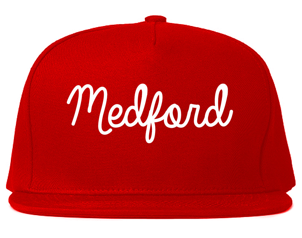 Medford Massachusetts MA Script Mens Snapback Hat Red