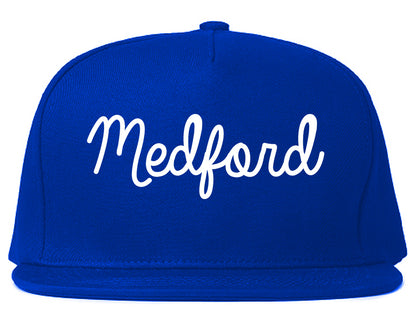 Medford Massachusetts MA Script Mens Snapback Hat Royal Blue