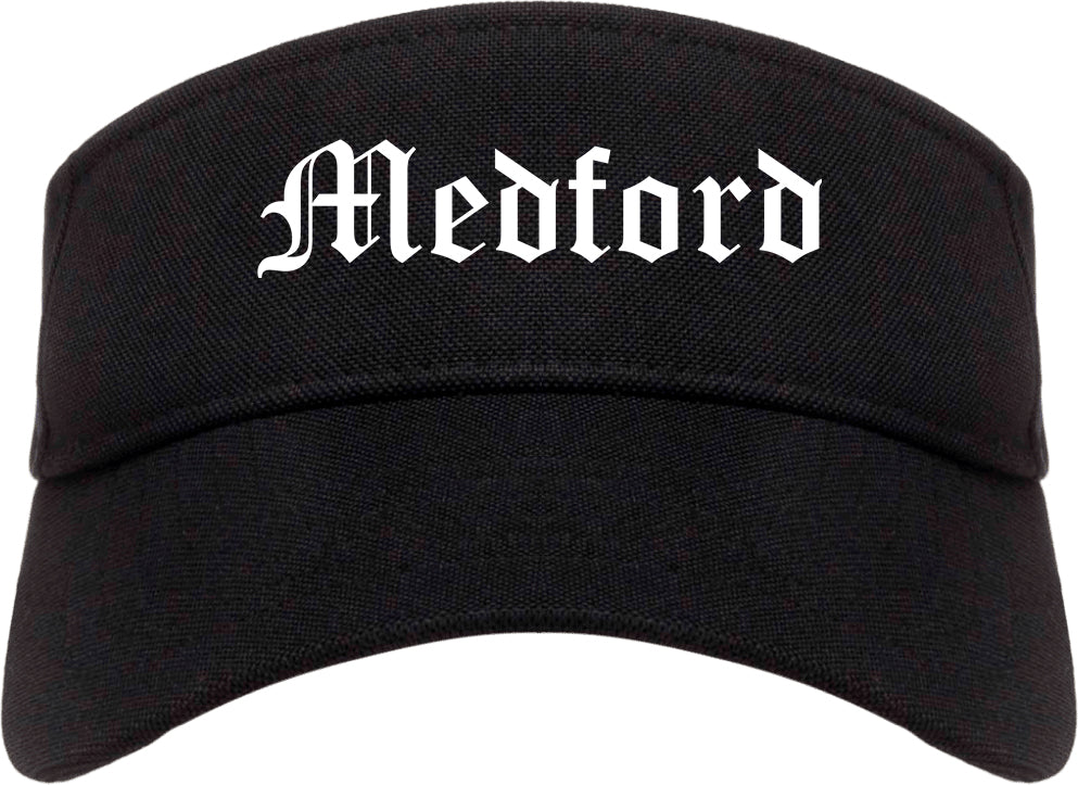Medford Massachusetts MA Old English Mens Visor Cap Hat Black