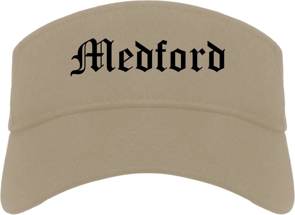 Medford Massachusetts MA Old English Mens Visor Cap Hat Khaki
