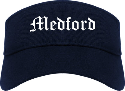 Medford Massachusetts MA Old English Mens Visor Cap Hat Navy Blue
