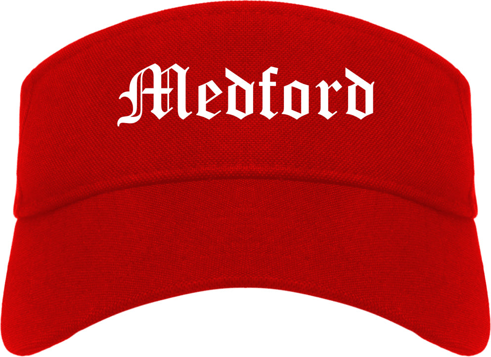 Medford Massachusetts MA Old English Mens Visor Cap Hat Red