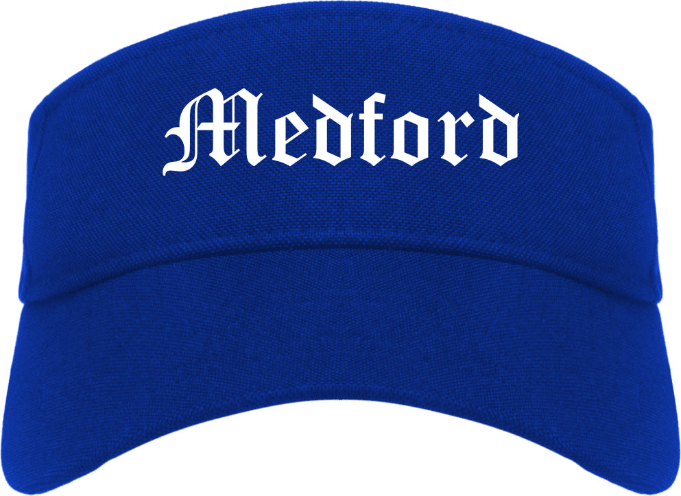 Medford Massachusetts MA Old English Mens Visor Cap Hat Royal Blue