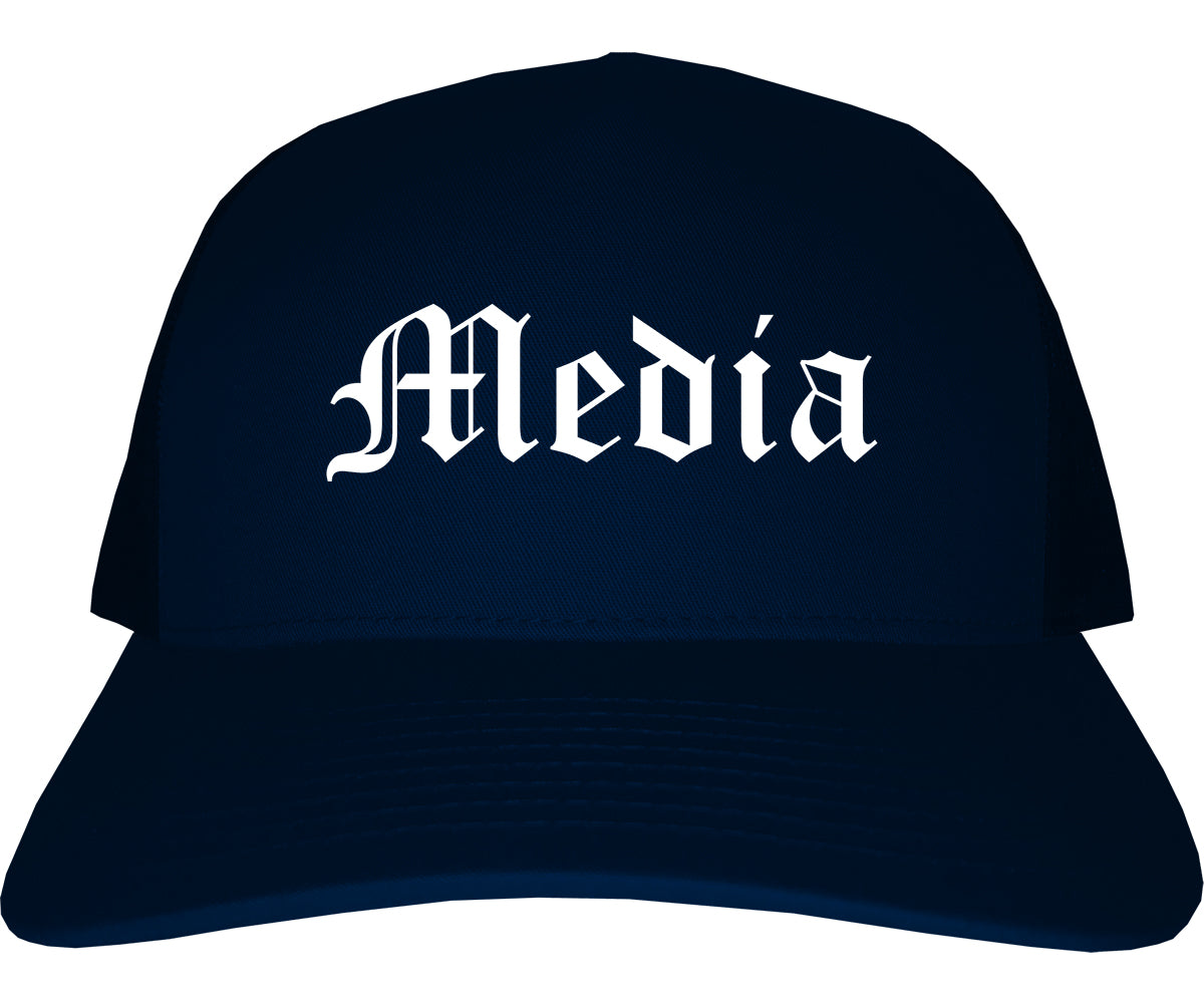 Media Pennsylvania PA Old English Mens Trucker Hat Cap Navy Blue