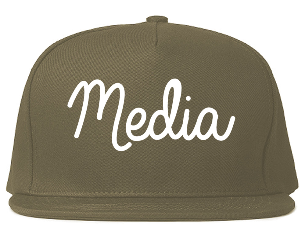 Media Pennsylvania PA Script Mens Snapback Hat Grey