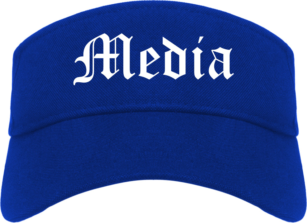 Media Pennsylvania PA Old English Mens Visor Cap Hat Royal Blue