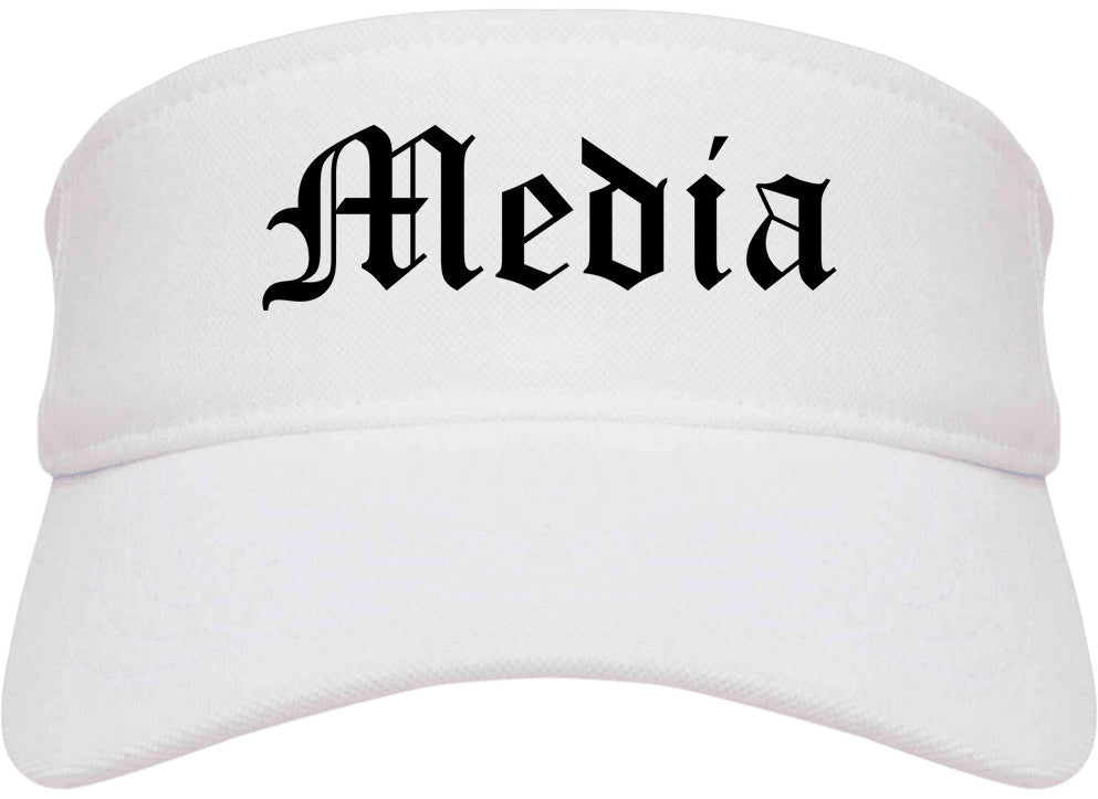 Media Pennsylvania PA Old English Mens Visor Cap Hat White