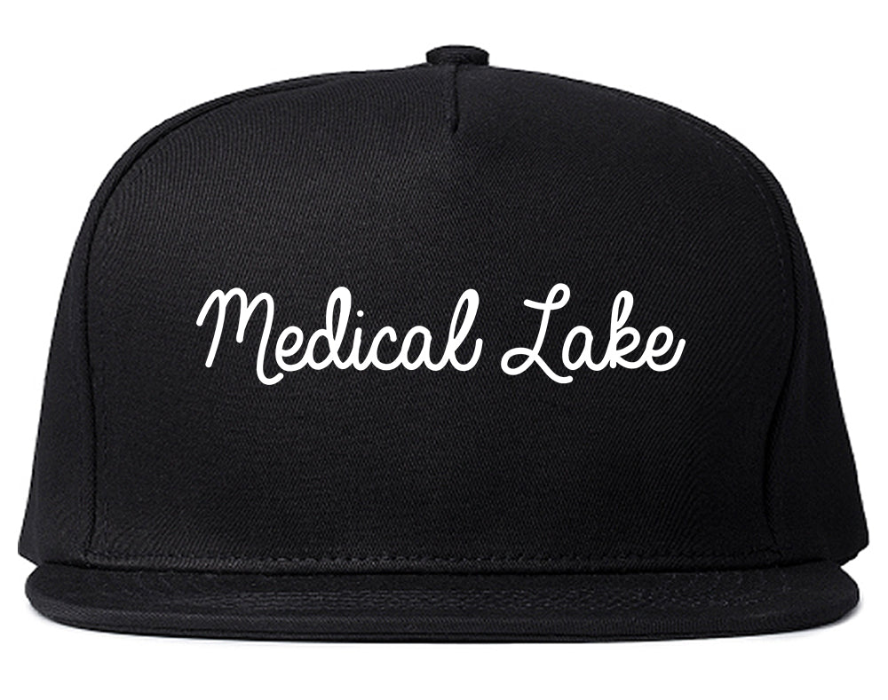 Medical Lake Washington WA Script Mens Snapback Hat Black