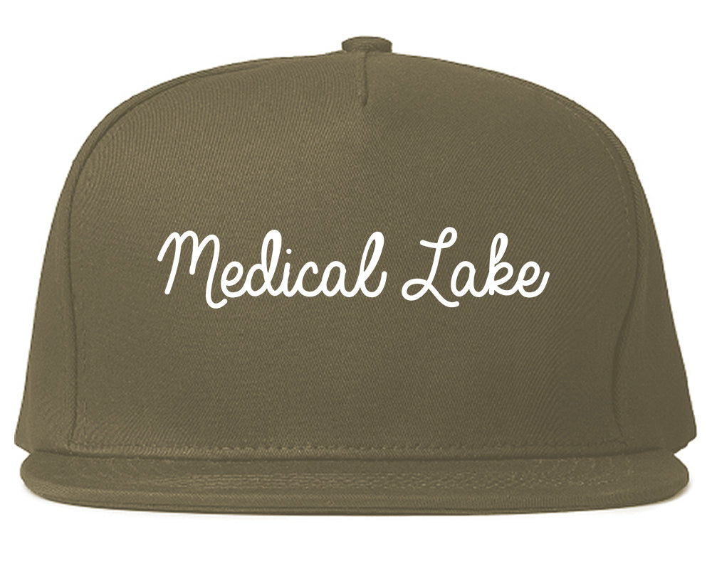 Medical Lake Washington WA Script Mens Snapback Hat Grey