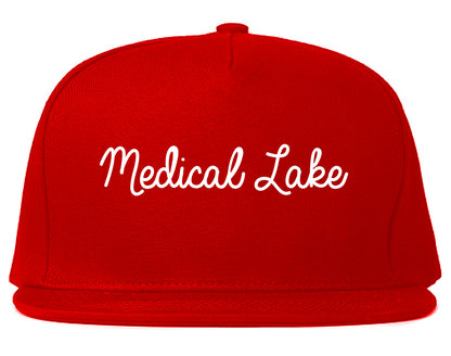 Medical Lake Washington WA Script Mens Snapback Hat Red