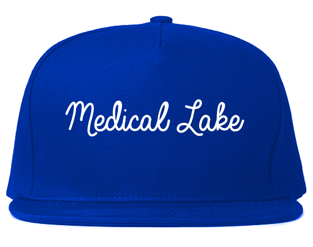 Medical Lake Washington WA Script Mens Snapback Hat Royal Blue