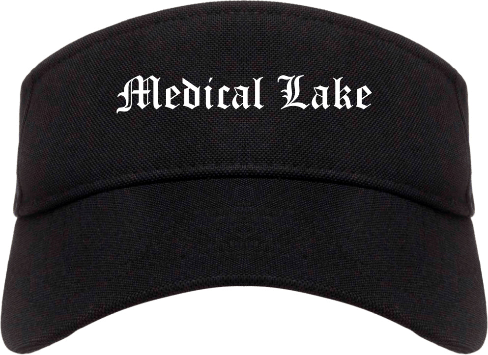 Medical Lake Washington WA Old English Mens Visor Cap Hat Black