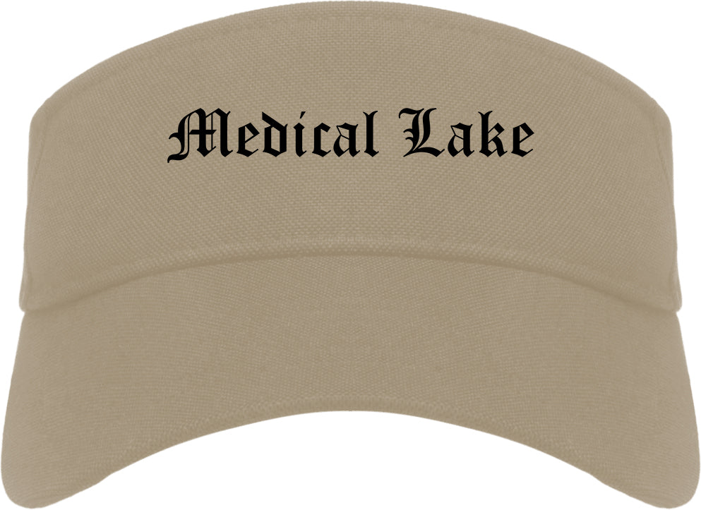 Medical Lake Washington WA Old English Mens Visor Cap Hat Khaki