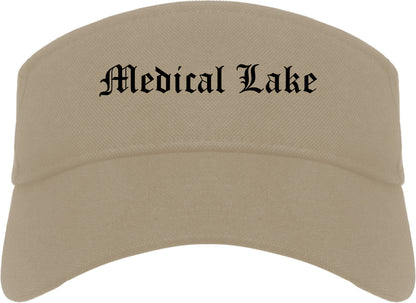 Medical Lake Washington WA Old English Mens Visor Cap Hat Khaki