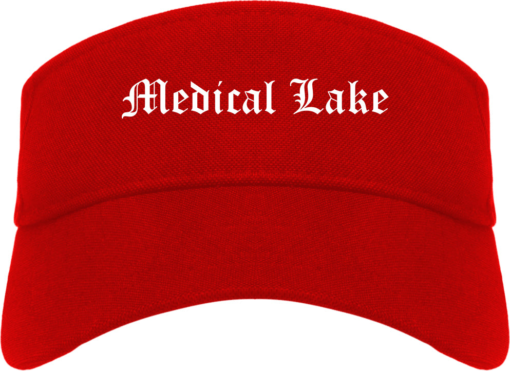 Medical Lake Washington WA Old English Mens Visor Cap Hat Red