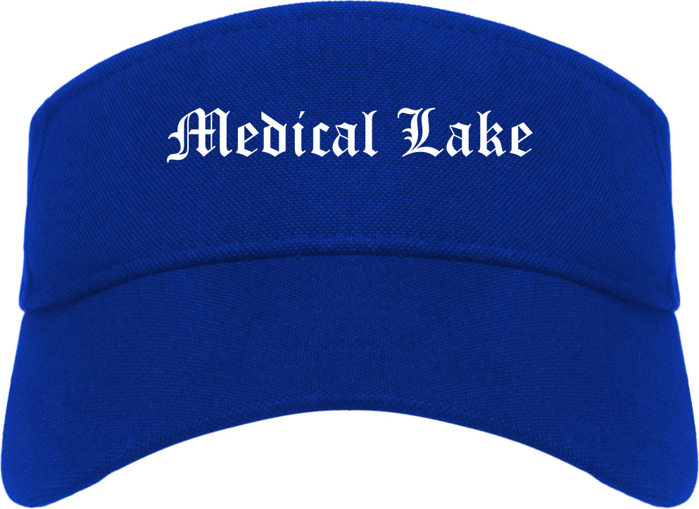Medical Lake Washington WA Old English Mens Visor Cap Hat Royal Blue