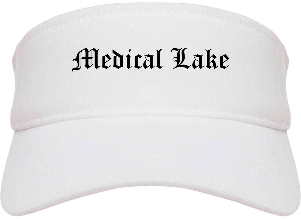 Medical Lake Washington WA Old English Mens Visor Cap Hat White