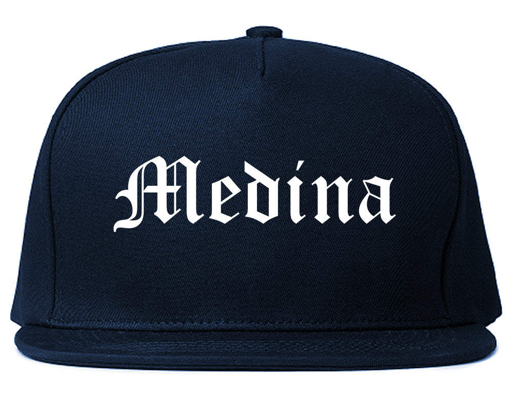 Medina Minnesota MN Old English Mens Snapback Hat Navy Blue