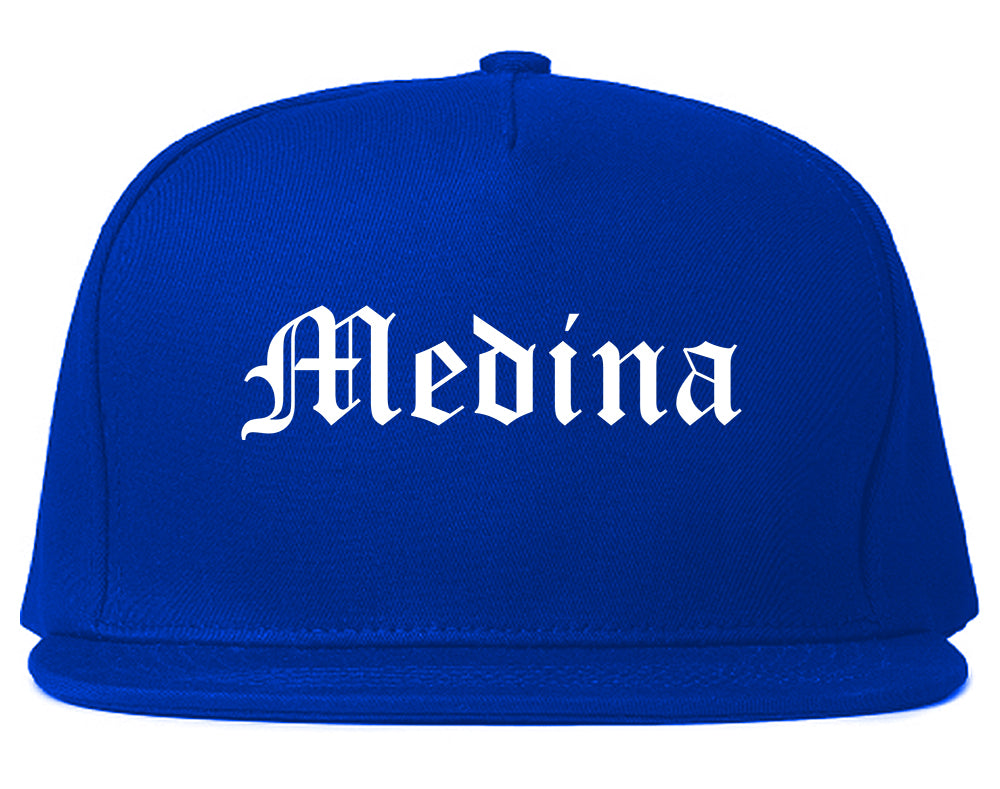 Medina Minnesota MN Old English Mens Snapback Hat Royal Blue