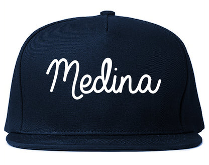 Medina Minnesota MN Script Mens Snapback Hat Navy Blue