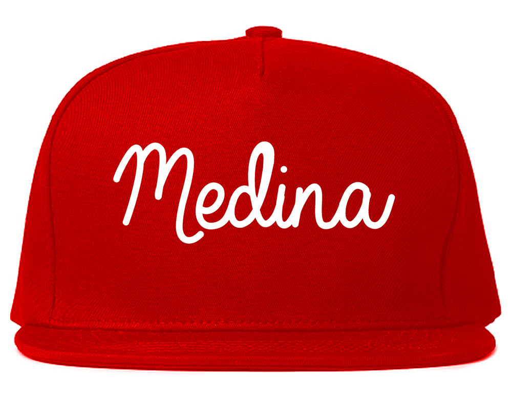 Medina Minnesota MN Script Mens Snapback Hat Red