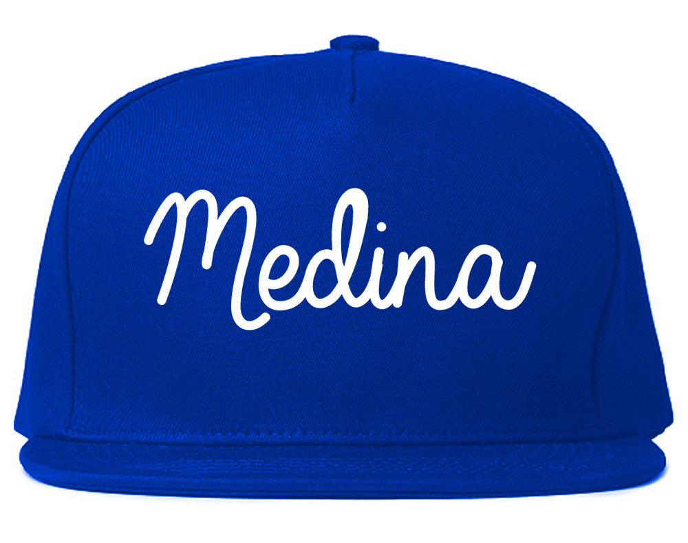 Medina Minnesota MN Script Mens Snapback Hat Royal Blue