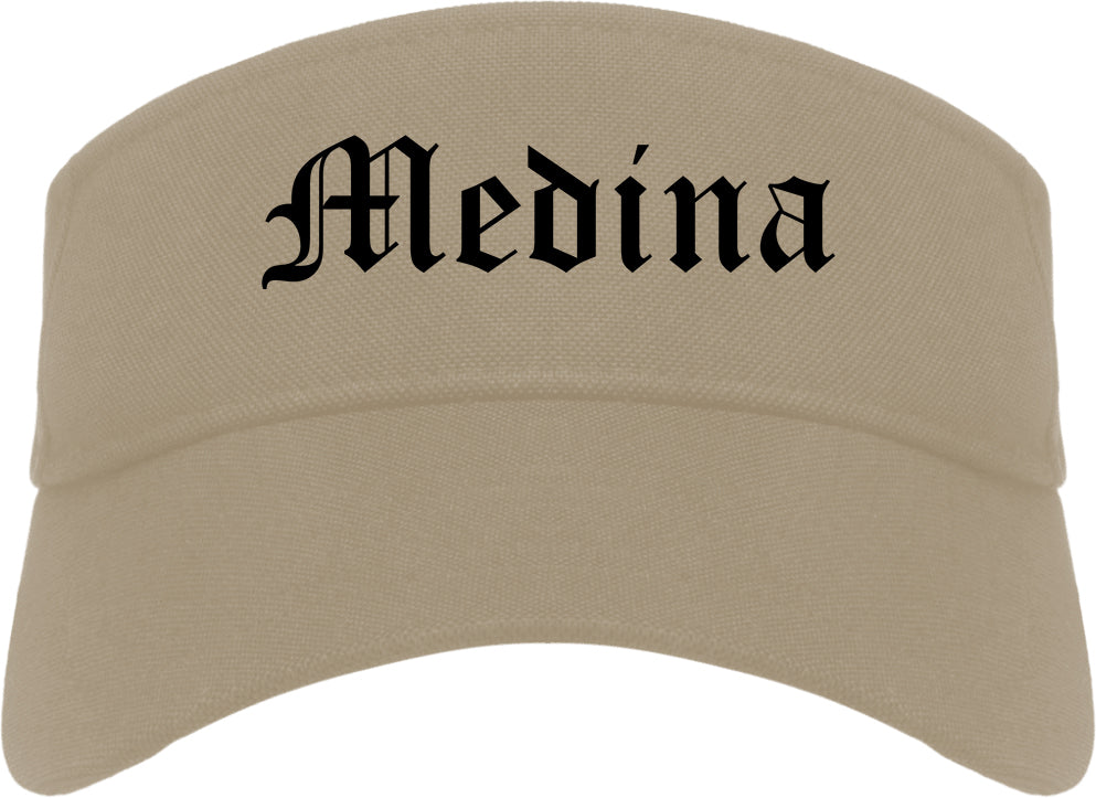 Medina Minnesota MN Old English Mens Visor Cap Hat Khaki