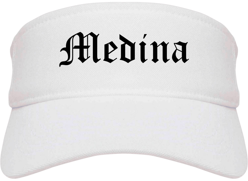 Medina Minnesota MN Old English Mens Visor Cap Hat White