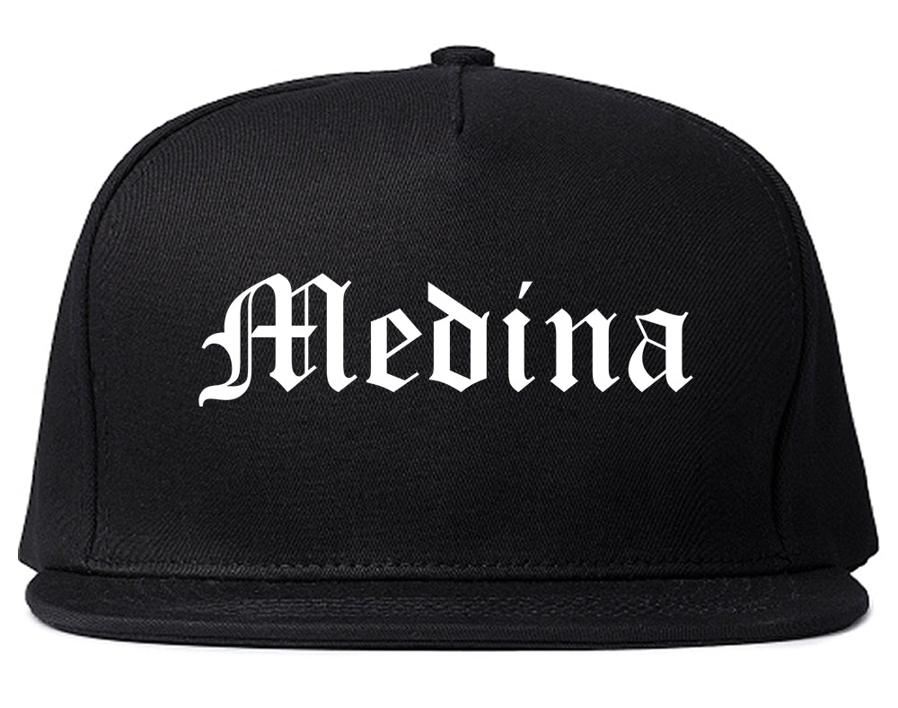 Medina New York NY Old English Mens Snapback Hat Black