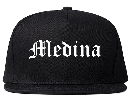 Medina New York NY Old English Mens Snapback Hat Black