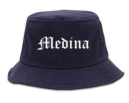 Medina New York NY Old English Mens Bucket Hat Navy Blue