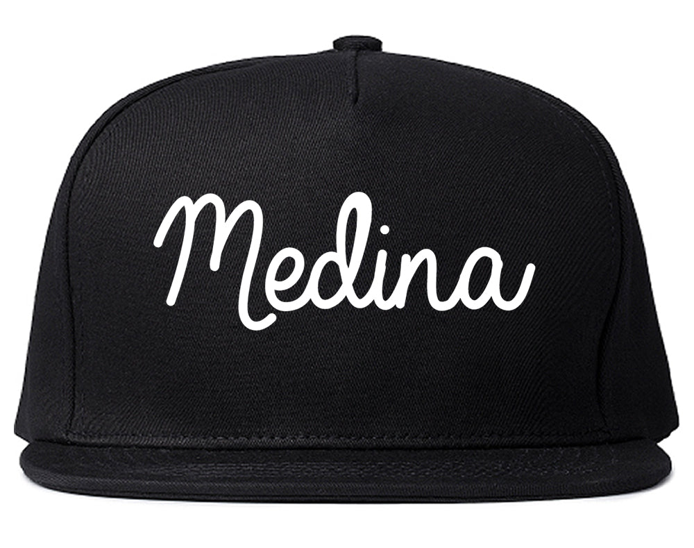 Medina New York NY Script Mens Snapback Hat Black