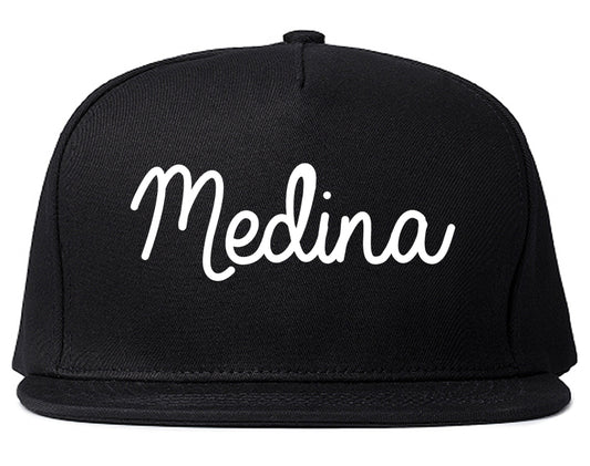 Medina New York NY Script Mens Snapback Hat Black