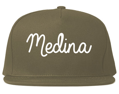 Medina New York NY Script Mens Snapback Hat Grey