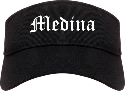 Medina New York NY Old English Mens Visor Cap Hat Black