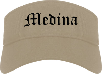 Medina New York NY Old English Mens Visor Cap Hat Khaki