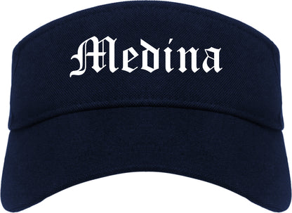 Medina New York NY Old English Mens Visor Cap Hat Navy Blue