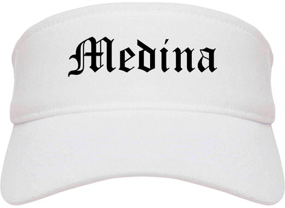Medina New York NY Old English Mens Visor Cap Hat White