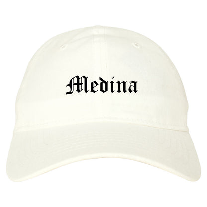 Medina Ohio OH Old English Mens Dad Hat Baseball Cap White