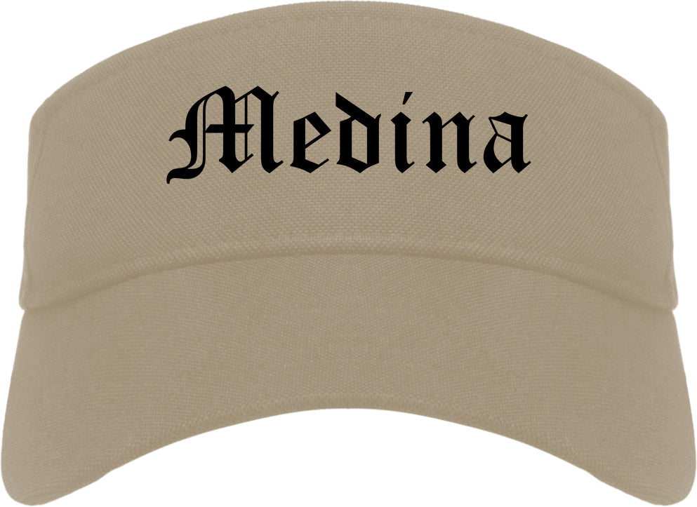 Medina Ohio OH Old English Mens Visor Cap Hat Khaki