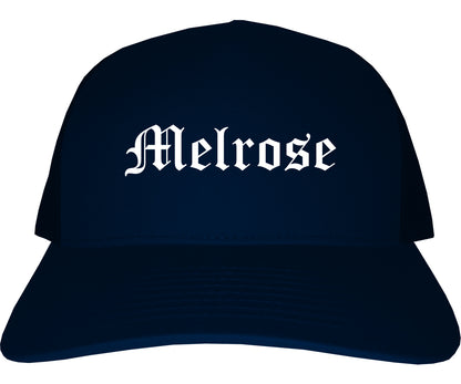 Melrose Massachusetts MA Old English Mens Trucker Hat Cap Navy Blue
