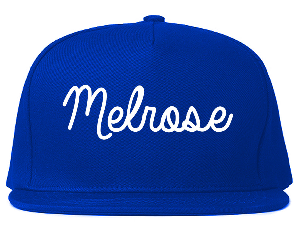 Melrose Massachusetts MA Script Mens Snapback Hat Royal Blue