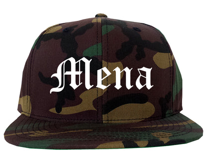 Mena Arkansas AR Old English Mens Snapback Hat Army Camo