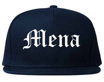 Mena Arkansas AR Old English Mens Snapback Hat Navy Blue