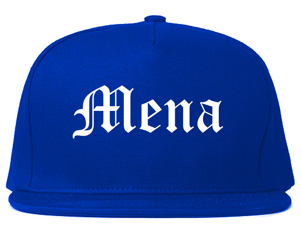 Mena Arkansas AR Old English Mens Snapback Hat Royal Blue